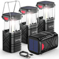 LETMY 4 Pack Camping Lantern, Rechargeable LED Lanterns, Solar Lantern Battery Powered Hurricane Lanterns Flashlight with 3 Powe