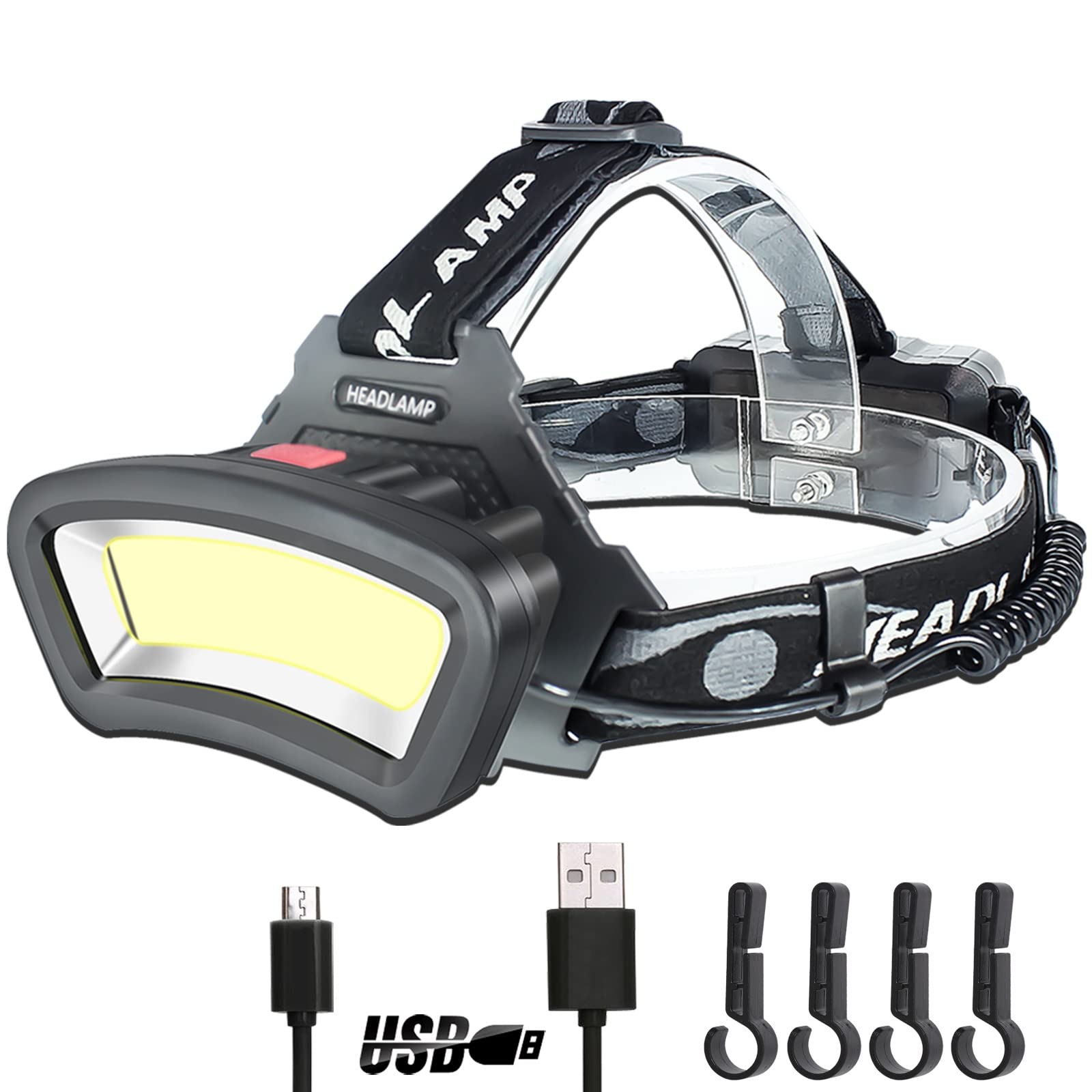 DARKBEAM COB Floodlight Headlamp USB Rechargeable with Red Light, 2000 Lumen LED Headlight - Car Maintenance and Night Construct