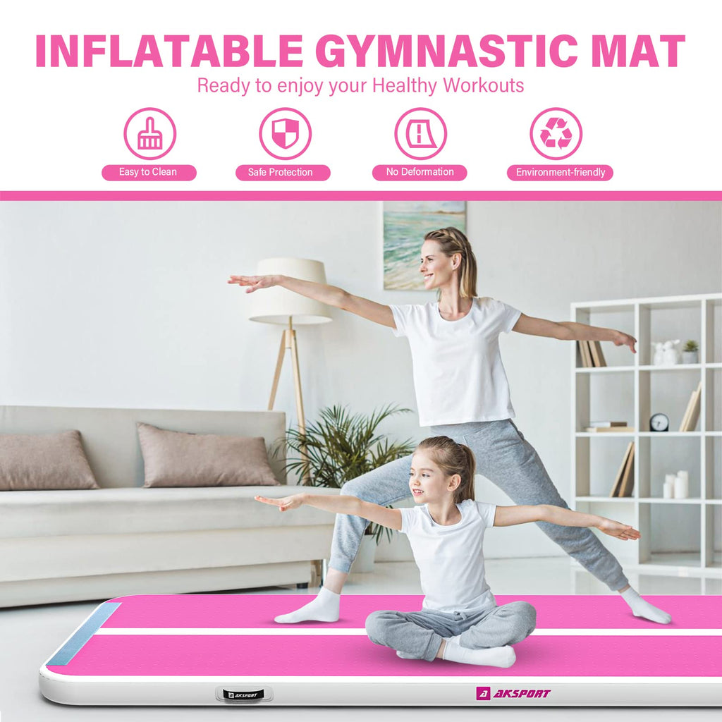 AKSPORT Air Mat Tumble Track 10ft 13ft 16ft 20ft Gymnastics Tumbling Mat Inflatable Tumble Track with Electric Air Pump for Home