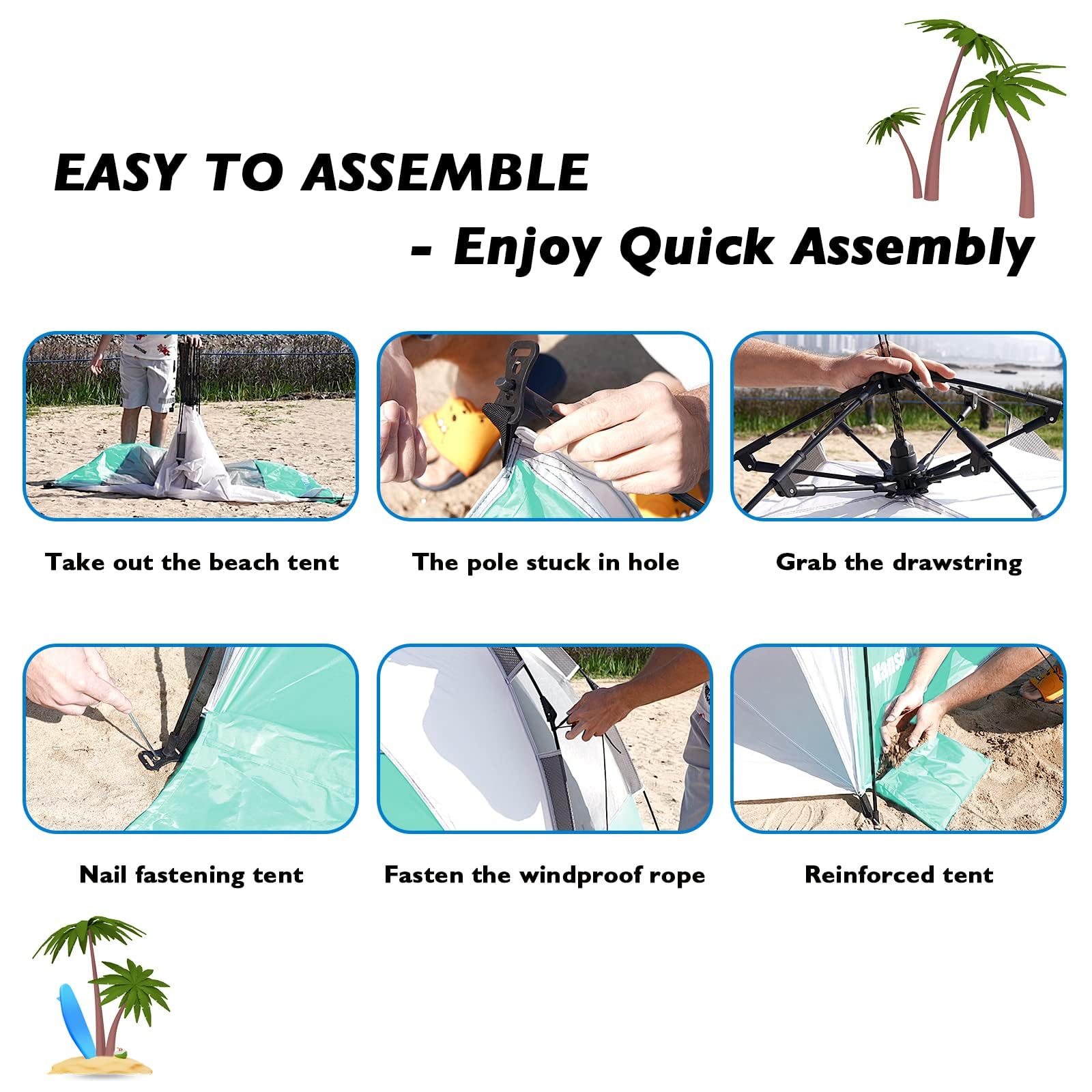 Mansader 2-3 Person Large Instant Pop Up Beach Tent, Uv Protection Portable Easy Setup Sun Shade Shelter, Extended Floor With 3