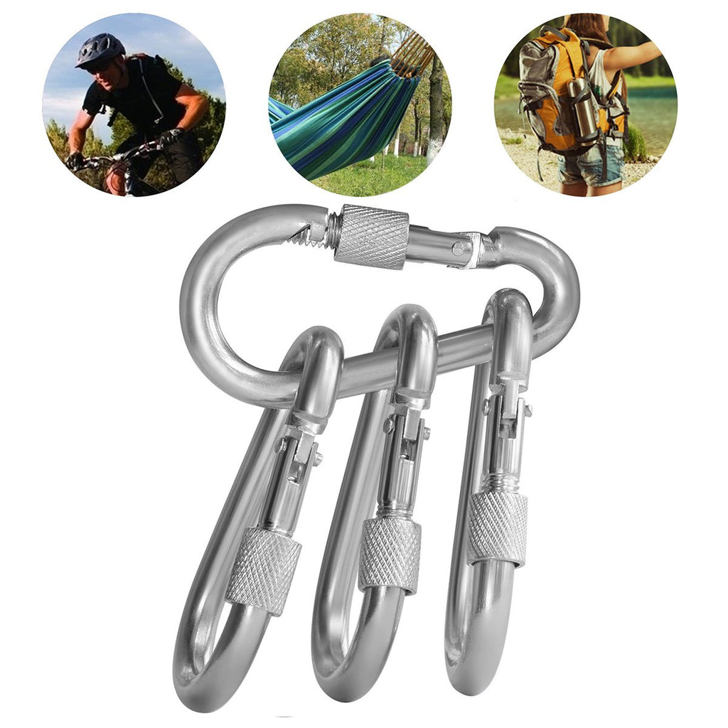 Bewishome 4 Pack Carabiner Hooks Hammock Locking Solid Metal D Clips With Heavy Duty 500Lbs Screw Gate For Camping Hiking Travel