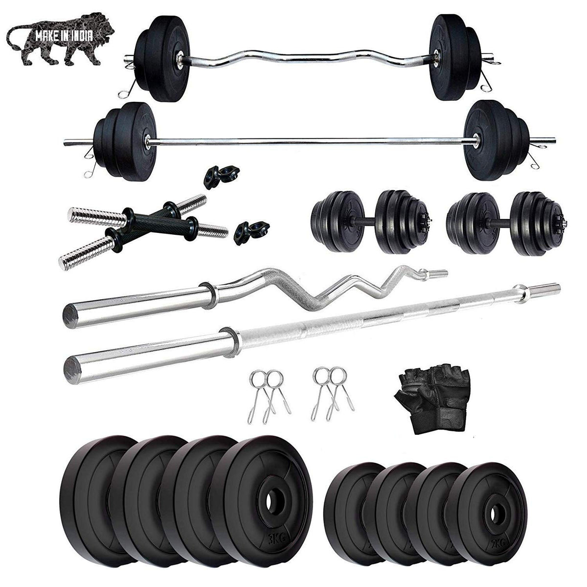 Beacon International 18 Kg Pvc Home Gym Set With 5 Feet Straight Rod, 3 Feet Curl Rod, Rod Locks,Dumbbell Rods And Gym Gloves