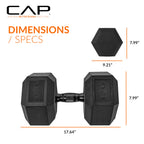 CAP Barbell 120 LB Rubber Coated Hex Dumbbell Hand Weight - Pair | Black Handle