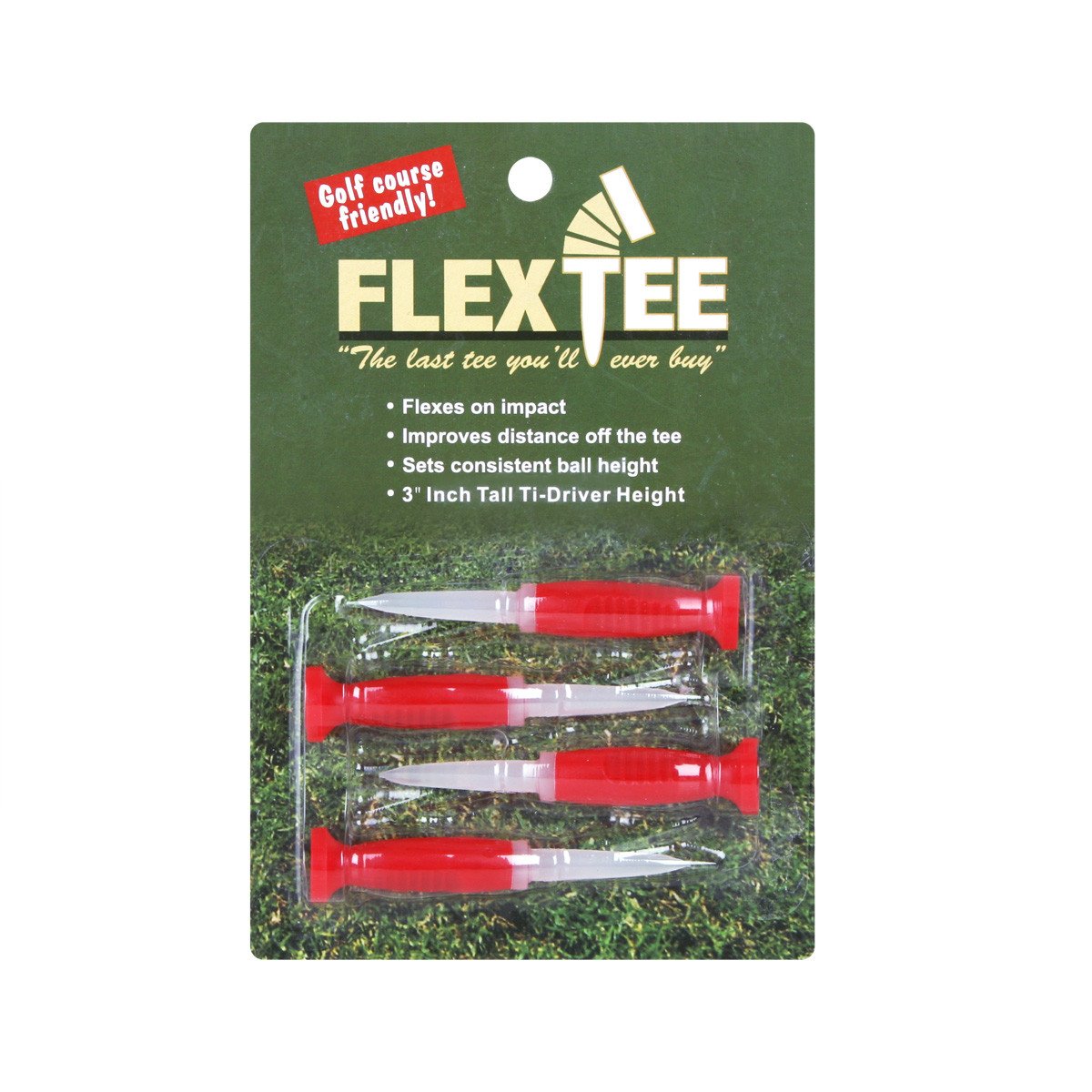 Flex Tee Flexible 3 Inch Red/Clear Plastic Golf Tees (4 Pack) | Virtually Unbreakable Driver Tees, Greater Distance, Accuracy, L