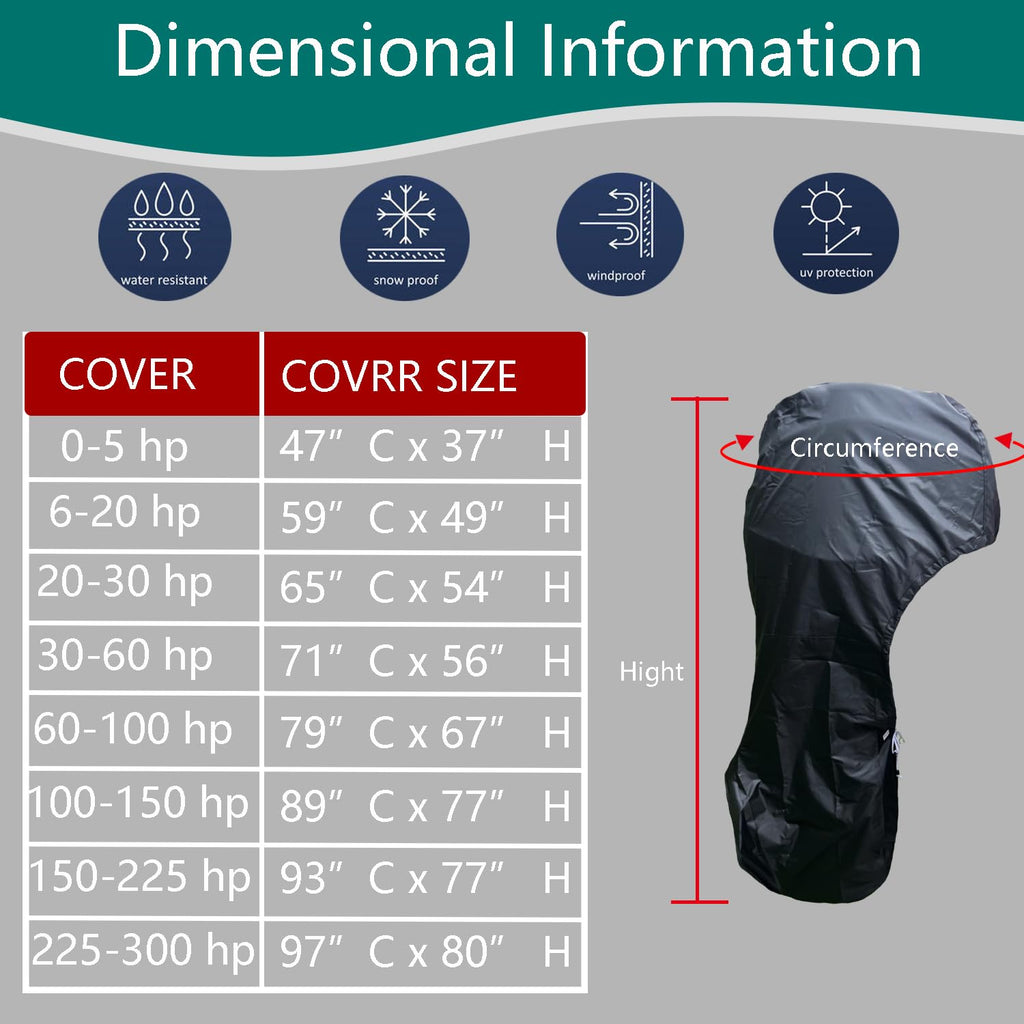 Flymei Full Boat Motor Cover, Outboard Engine Cover With 420D Heavy Duty Oxford Fabric Extra Pvc Coating, Water Resistant Boat M