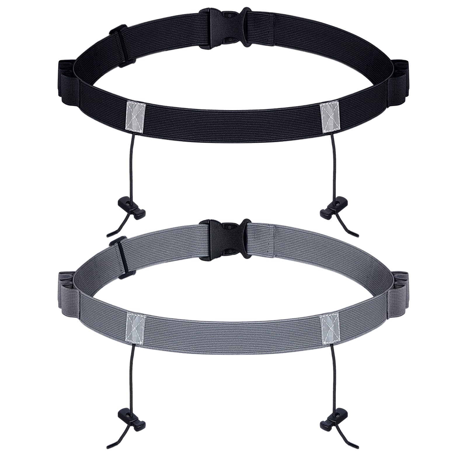JOVITEC 2 Pieces Race Number Belt with 6 Gel Loops for Running Cycling Triathlon Marathon (Black and Dark Gray)
