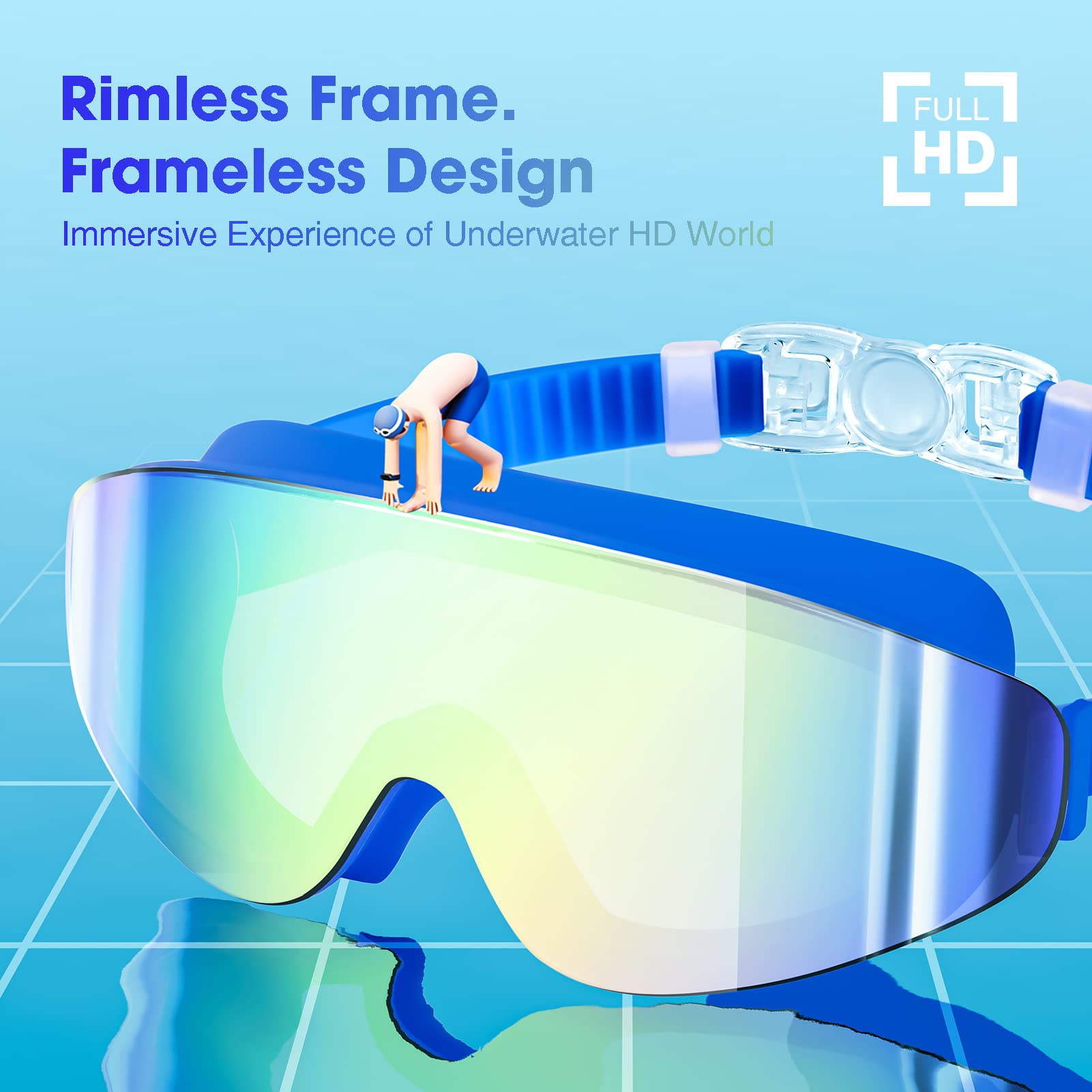 Mambaout Kids Swim Goggles For Age 6-12, 2-Pack Frameless Kids Goggles For Swimming, Anti-Fog, Waterproof, Boys & Girls