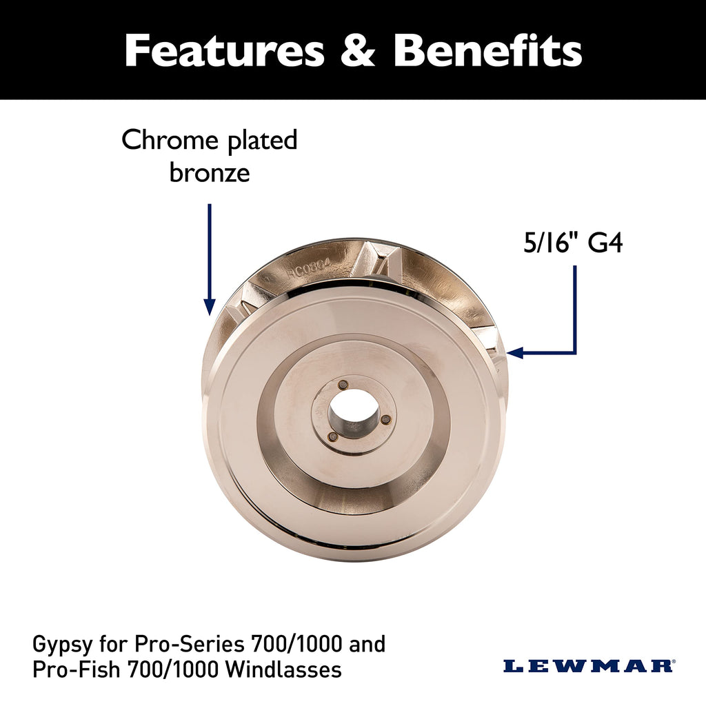 Lewmar Pro Series Gypsy Rc 5/16'' G4 In Chromed Bronze - Replacement Gypsy For Pro-Series 700/1000 And Pro-Fish 700/1000 Windlas
