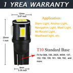 Shangyaun 906 Led Bulbs T10 Wedge Base Marine Boat Light Bulb Fit Stern Light Anchor Light Navigation Lights All-Round Light Mas