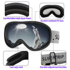 Supertrip Snow Ski Goggles Anti-Fog 100% Uv Protection Snowboard Skiing Goggles (Black Frame/Gray Lens (Vlt 10%))