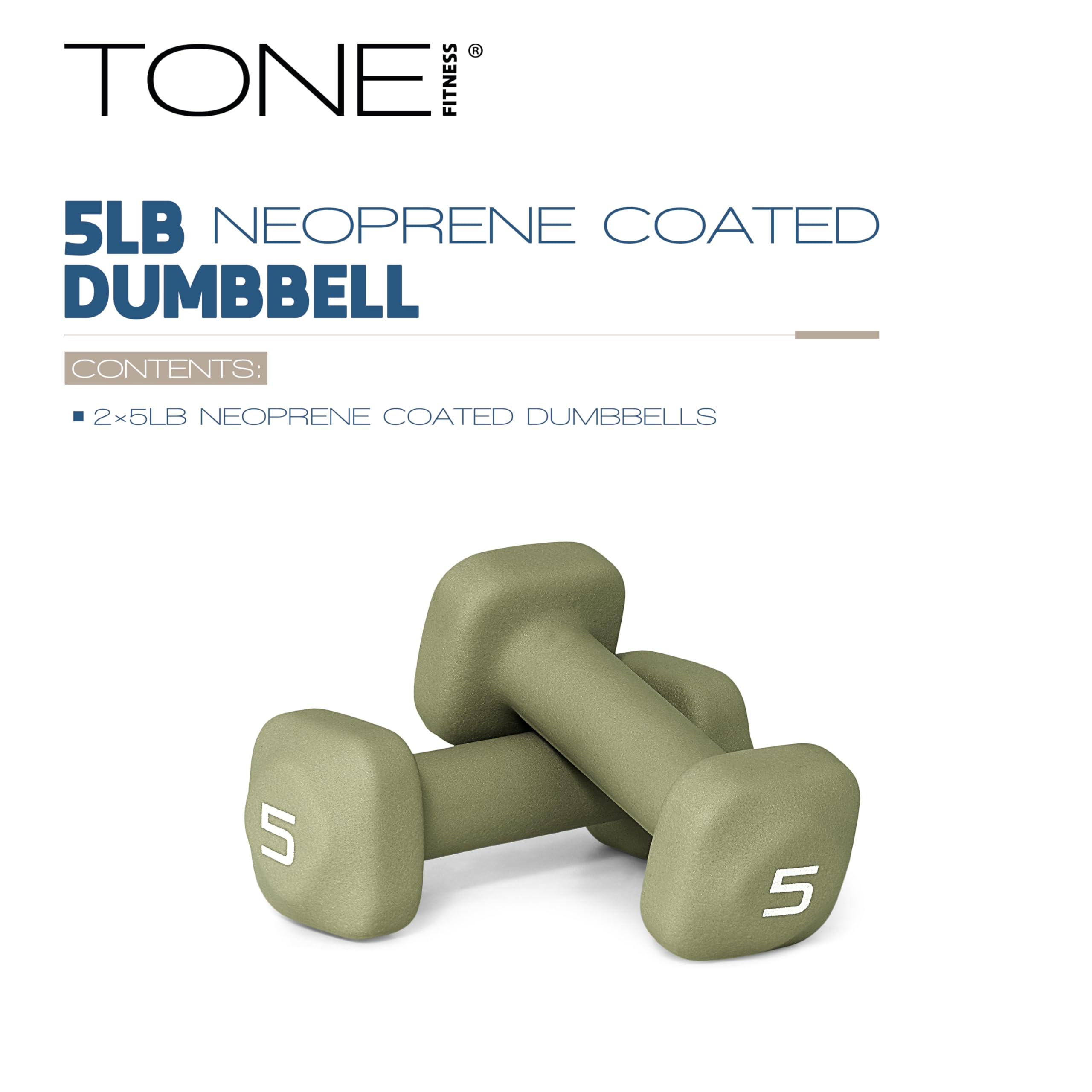 Tone Fitness 10 lb Neoprene Dumbbell Pair for Home Workouts - Non-Slip Design - Green