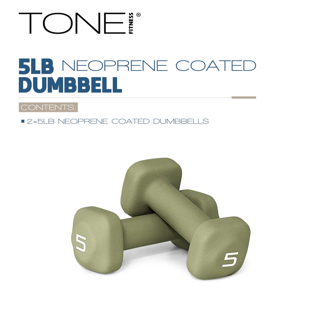 Tone Fitness 5 lb Neoprene Dumbbell Pair for Home Workouts - Non-Slip Design - Green