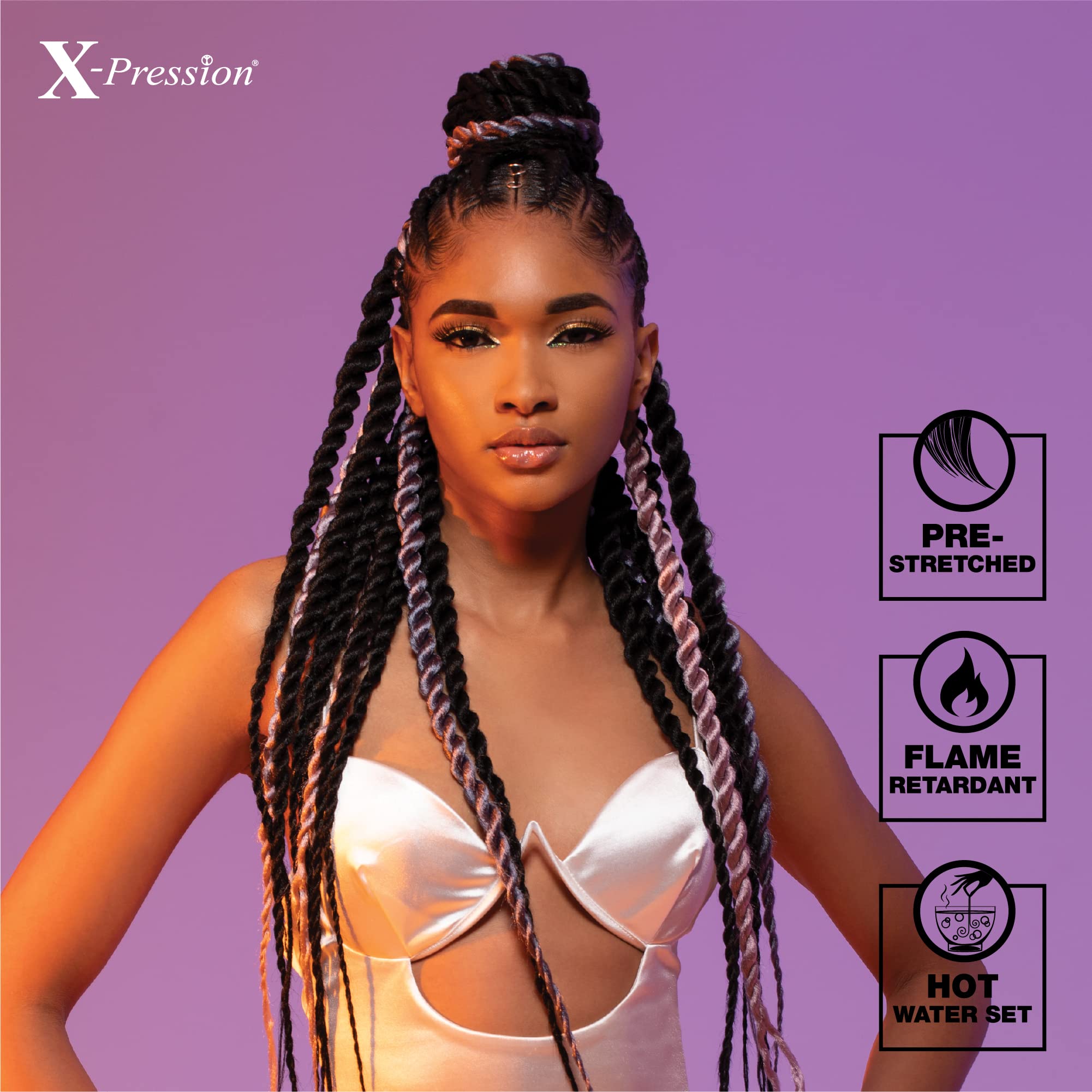 Sensationnel X-Pression Prestretched Braiding Hair - Kanekalon Flame Retardant Smooth Yaki Braid Hair Extension 3X 58 Inch (1 Pa