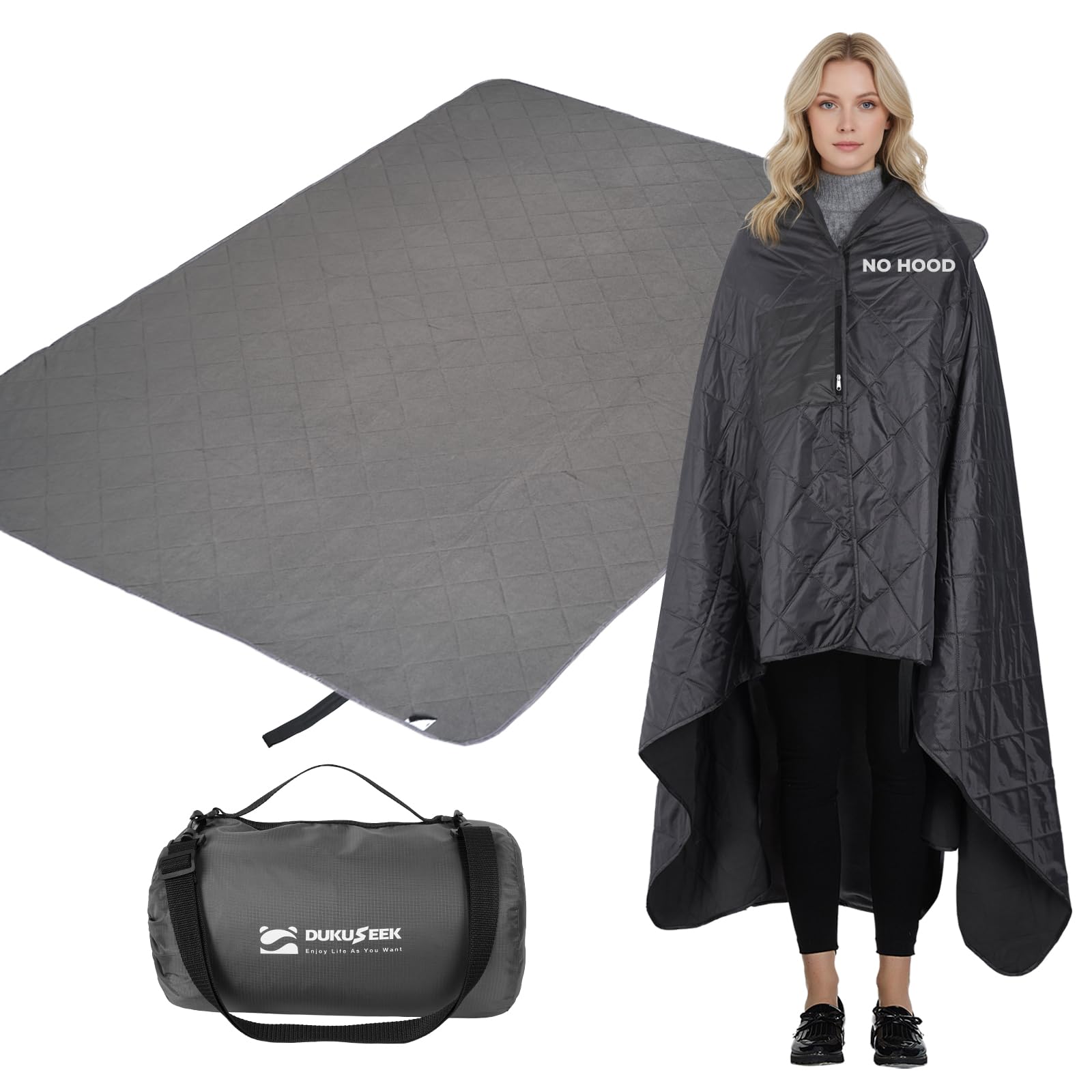 DUKUSEEK Waterproof Stadium Blanket (NO Hood), Outdoor Blankets Waterproof Windproof for Cold Weather, Emergency Warm Blanket wi