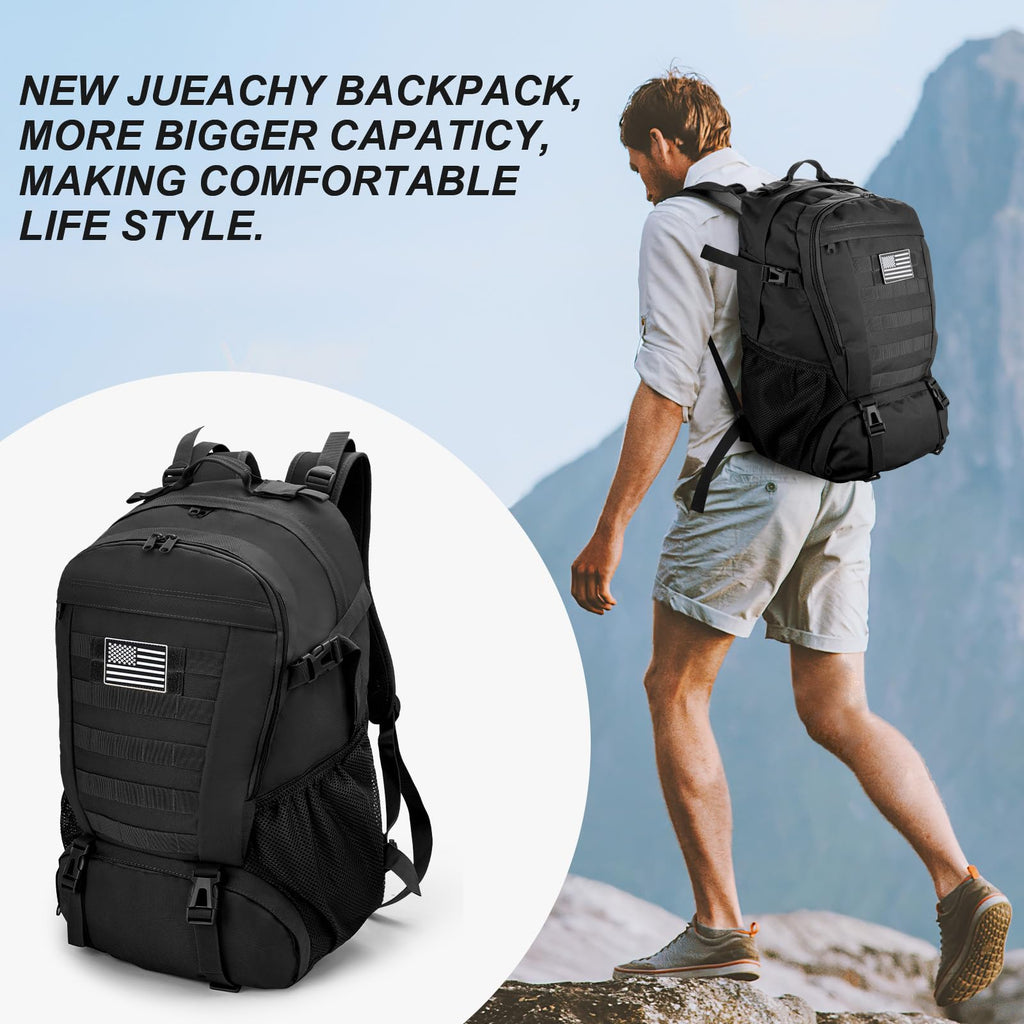 Jueachy Tactical Backpack 35L Military Bag: Waterproof Army Hiking Backpack Molle Bookbag Edc Bag