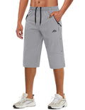 MAGCOMSEN Mens Capri Workout Shorts Outdoor Quick Dry Knee Length 3/4 Gym Drawstring Training Workout Beach Shorts Light Grey, 3