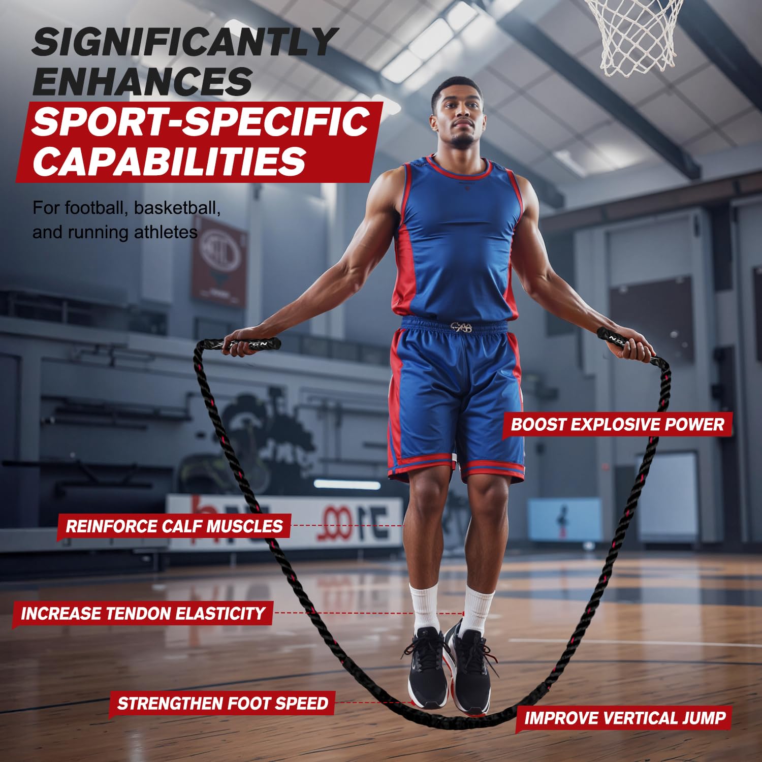 Hpygn Weighted Heavy Skipping/Jump Rope 9.2Ft 2.8Lb For Fitness, Exercise, Boxing Gym Training, Home Workout, Improve Strength A
