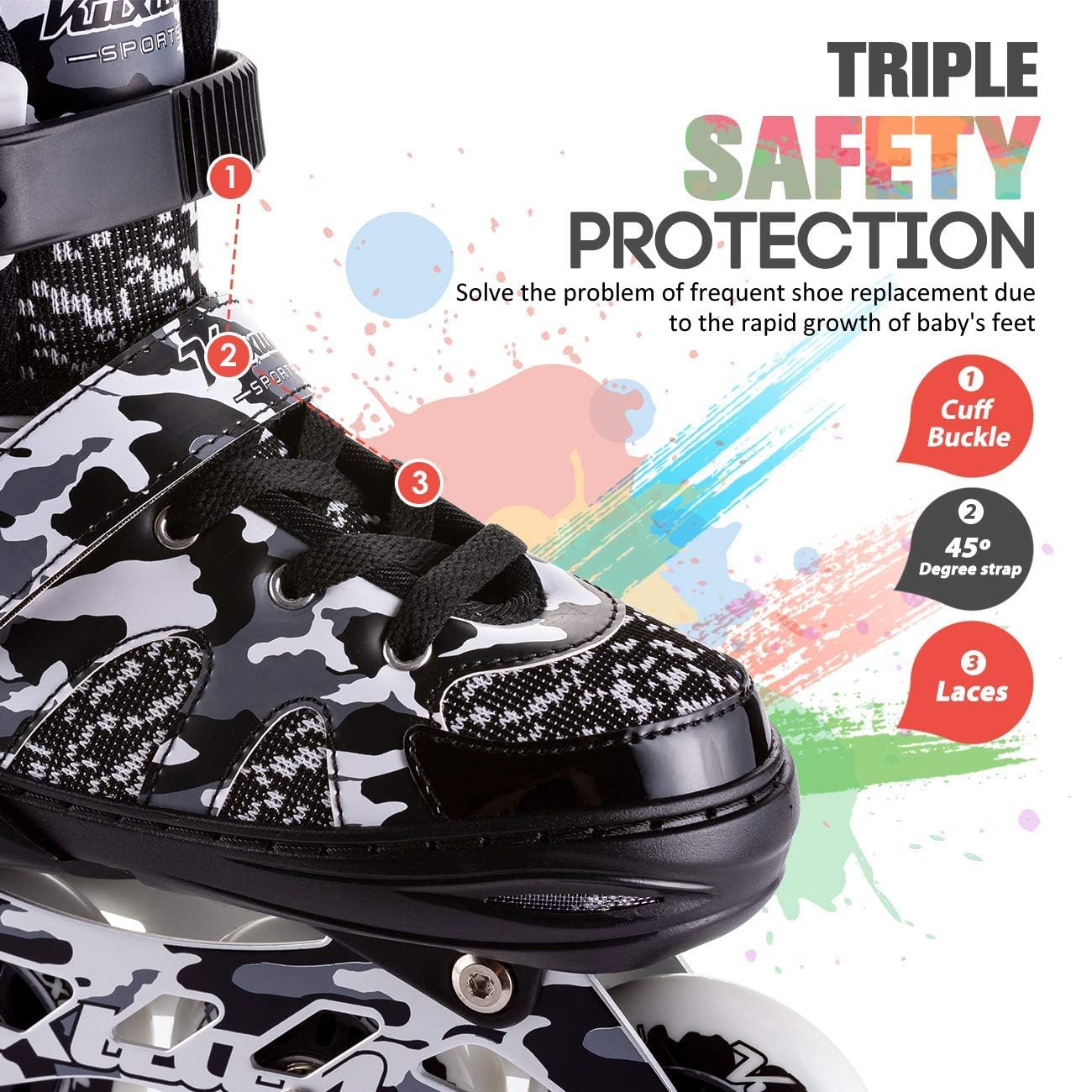 Kuxuan Boys Adjustable Inline Skates With Light Up Wheels, Fun Illuminating Skates For Kids Girls Youth