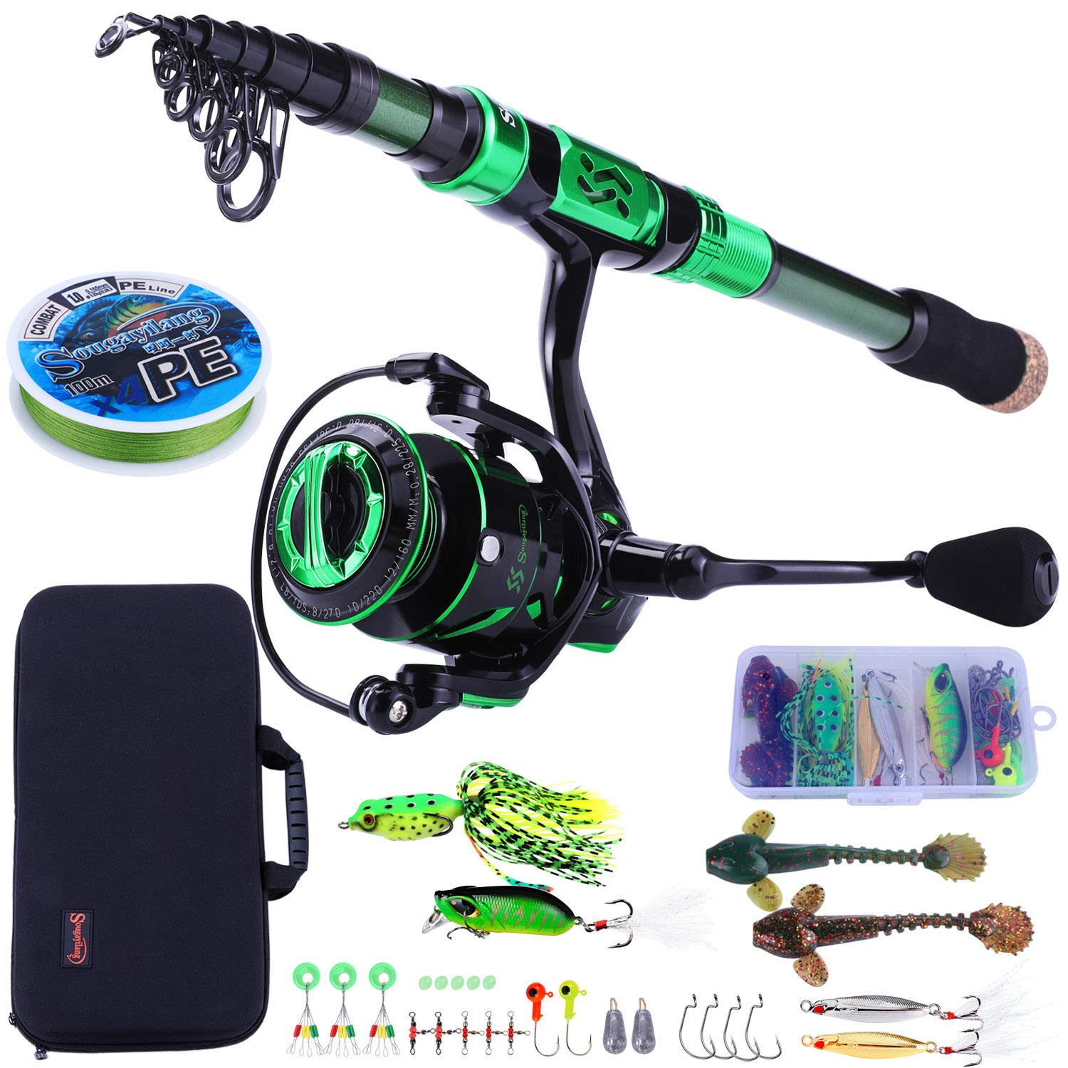 Sougayilang Fishing Rod and Reel Combos - Carbon Fiber Telescopic Fishing Pole - Spinning Reel 12 +1 BB with Carrying Case for S