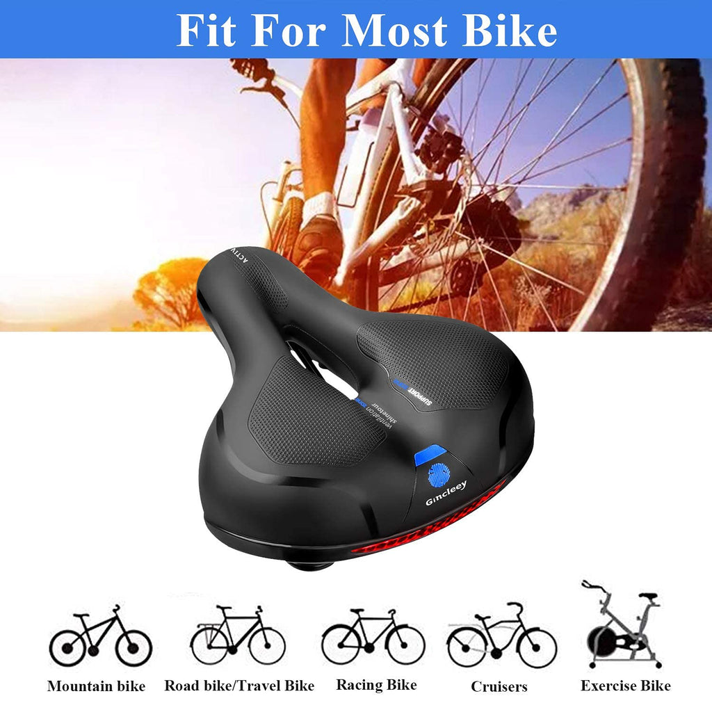 Gincleey Comfort Bike Seat For Women Men,Wide Bicycle Saddle Replacement Memory Foam Padded Soft Bike Cushion With Dual Shock Ab