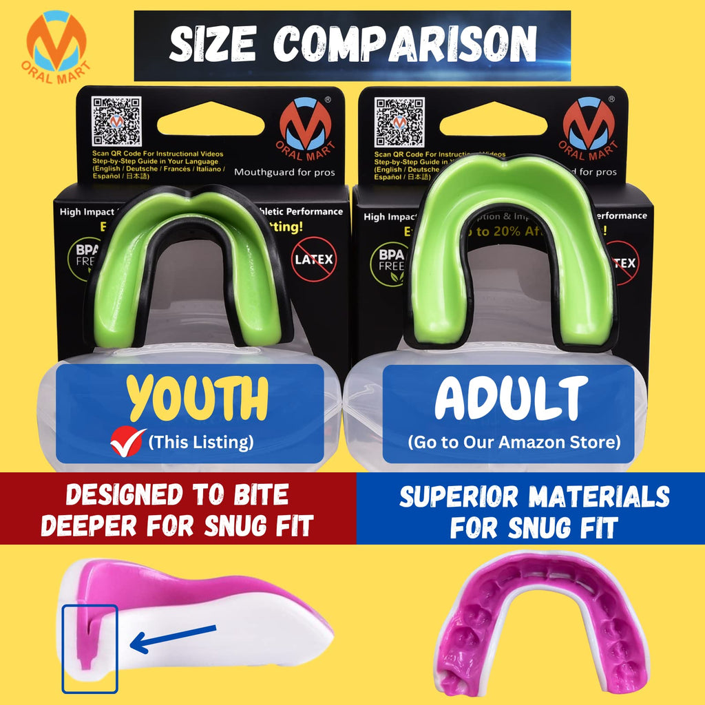 Oral Mart Black/Green Youth Mouthguard For Kids - Youth Mouthguard For Karate, Flag Football, Martial Arts, Taekwondo, Boxing, F