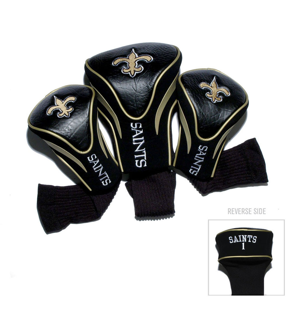 Team Golf Nfl New Orleans Saints Contour Golf Club Headcovers (3 Count) Numbered 1, 3, & X, Fits Oversized Drivers, Utility, Res