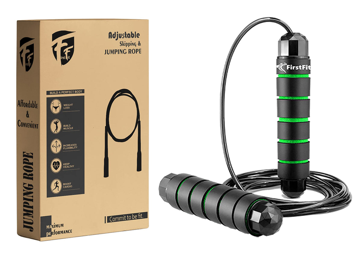 FirstFit Jump Rope TangleFree Rapid Speed Jumping Rope Cable with Ball Bearings for Women, Men, and Kids, Adjustable Steel Skip