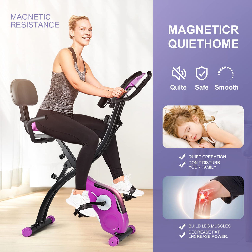 Techmoo Folding Exercise Bike, Magnetic Resistance 3 In 1 Portable Upright Foldable Exercise Bicycle Machine With Front And Back