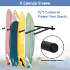 Neorexon Surfboard Rack Wall Mount 6 Arms, Surfboard Rack For Wall With Rubber Mat, Vertical Paddle Board Storage Holds 6 Boards