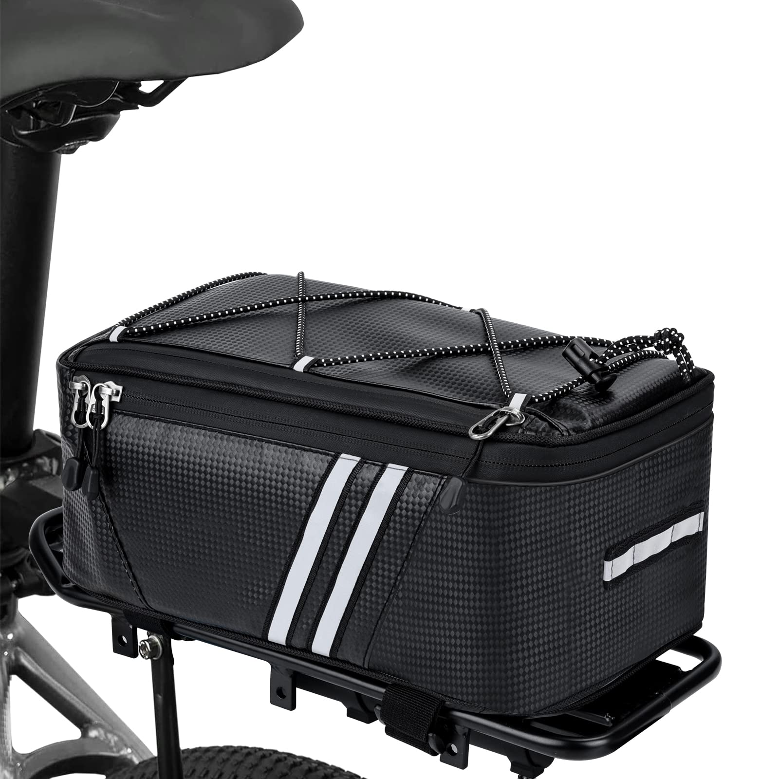 WOHEER Bike Reflective Trunk Bags Waterproof Rear Rack Bag for Bicycle, 7L Capacity Insulated Storage Pannier Bag Bike Cargo Bag