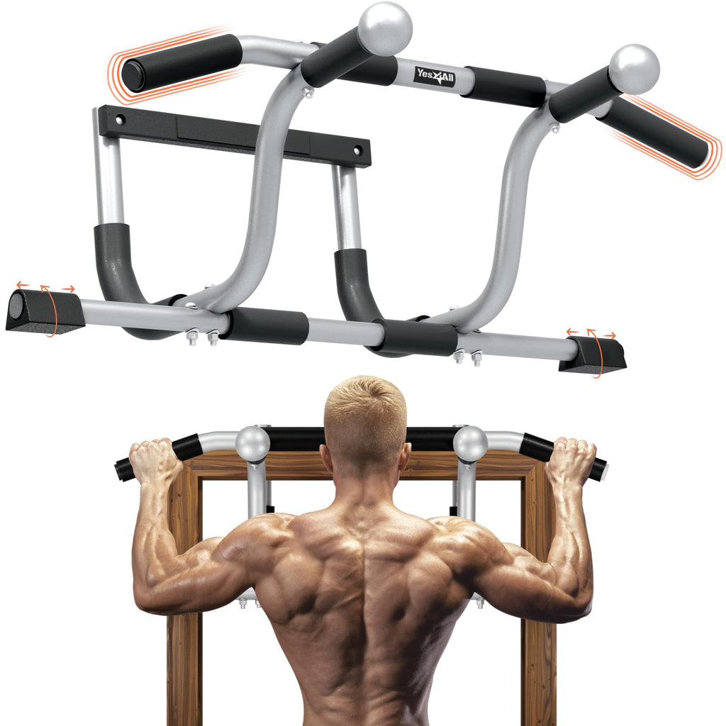 Yes4All Heavy Duty Steel Elevated Door Pull Up Bar, Adjustable Pull Up Bar For Doorway Of 24 To 36 Inch, Multi-Grip For Differen