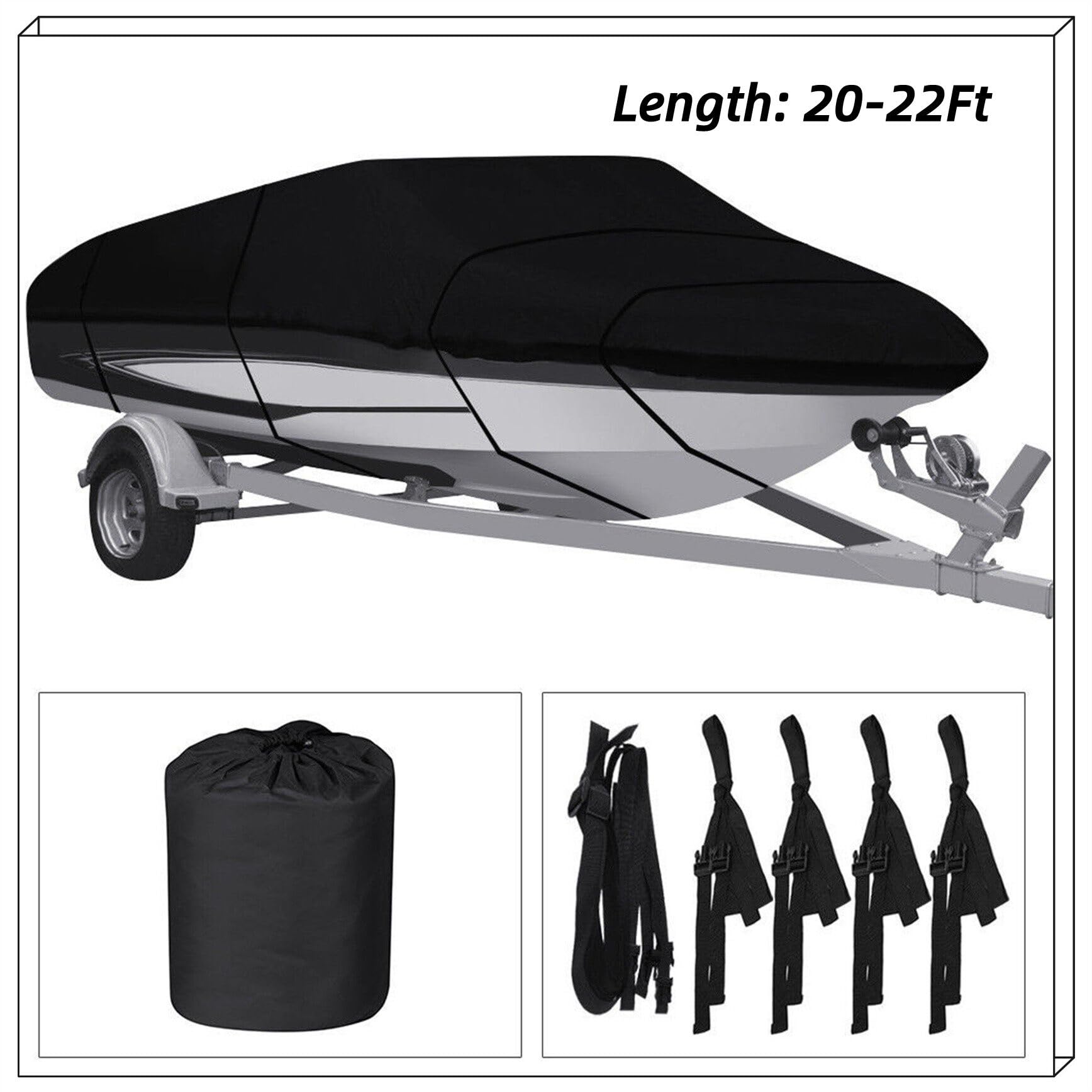 Ysmn Heavy Duty Boat Cover 210D Replacement For Fishing Runabouts 20-22Ft