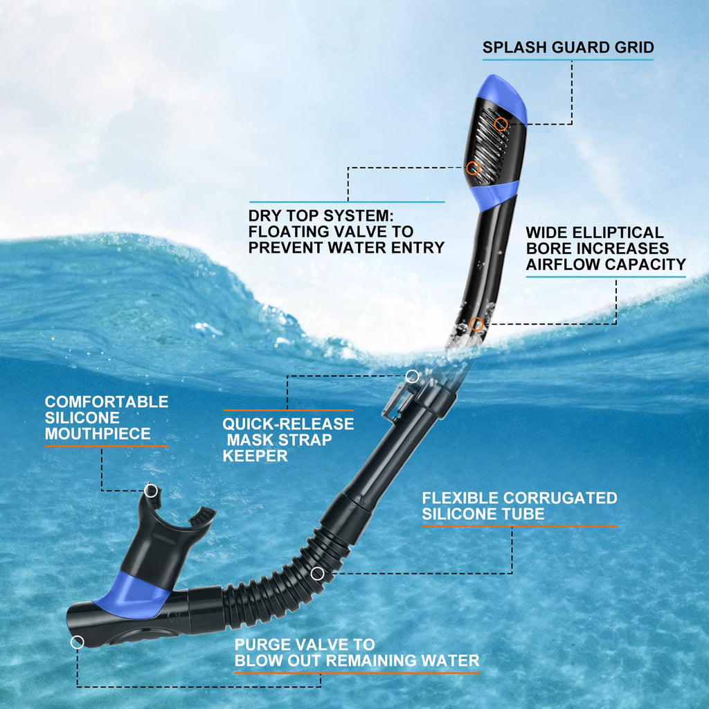 Odoland Kids Snorkeling Packages Snorkel Set, Anti-Fog And Anti-Leak Dry Top Snorkel Mask With Adjustable Swim Fins For Boys And