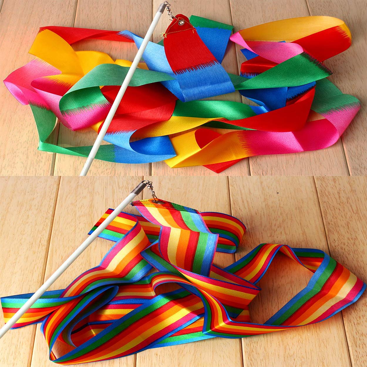 Dance Ribbons Rainbow Streamers Rhythmic Gymnastics Ribbon Baton Twirling Wands On Sticks 2Pc For Kids Artistic Dancing
