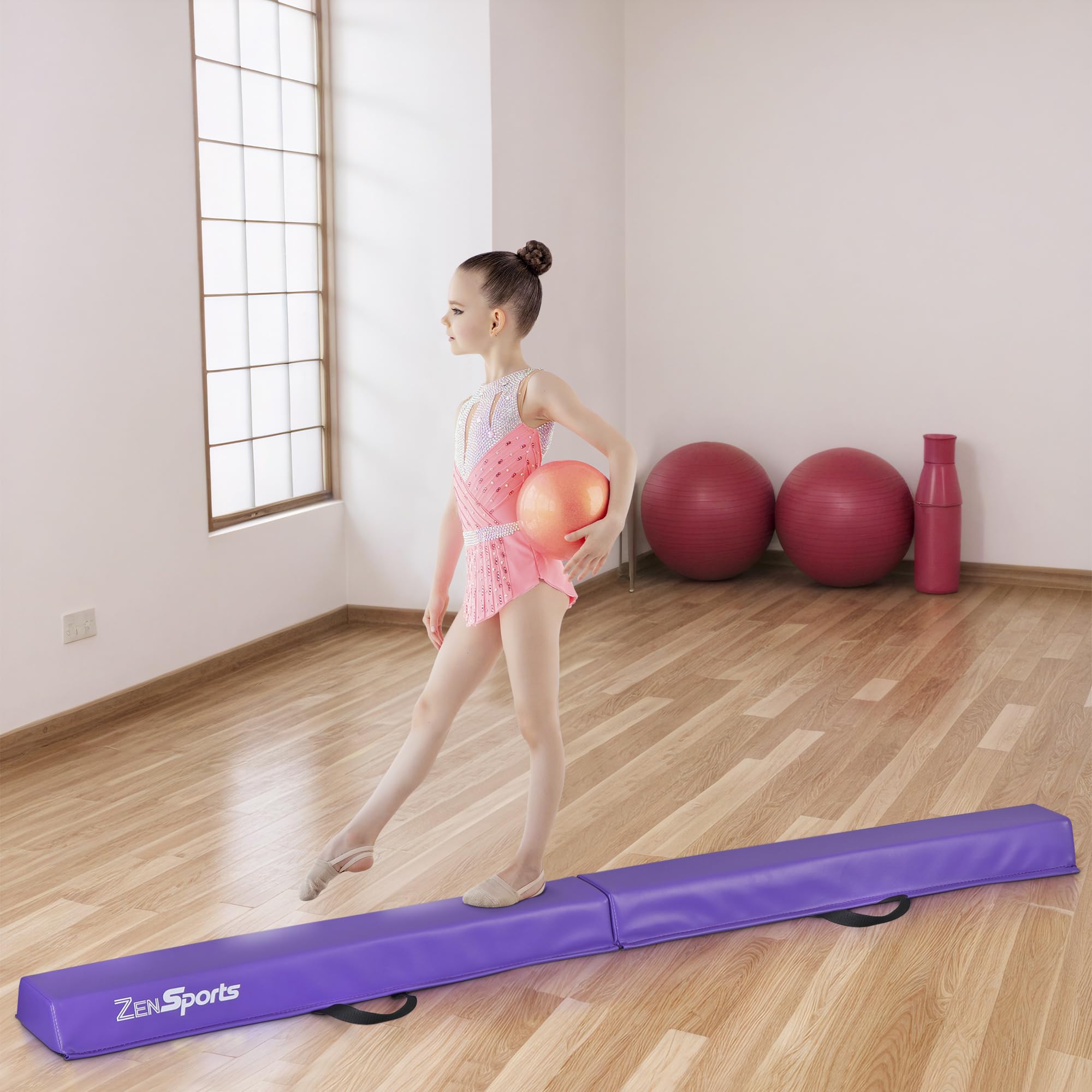 Zeny 6Ft Folding Gymnastics Balance Beam Foam Floor Balance Beam Bar With Anti-Slip Base Walking Beams Home Gymnastics Equipment