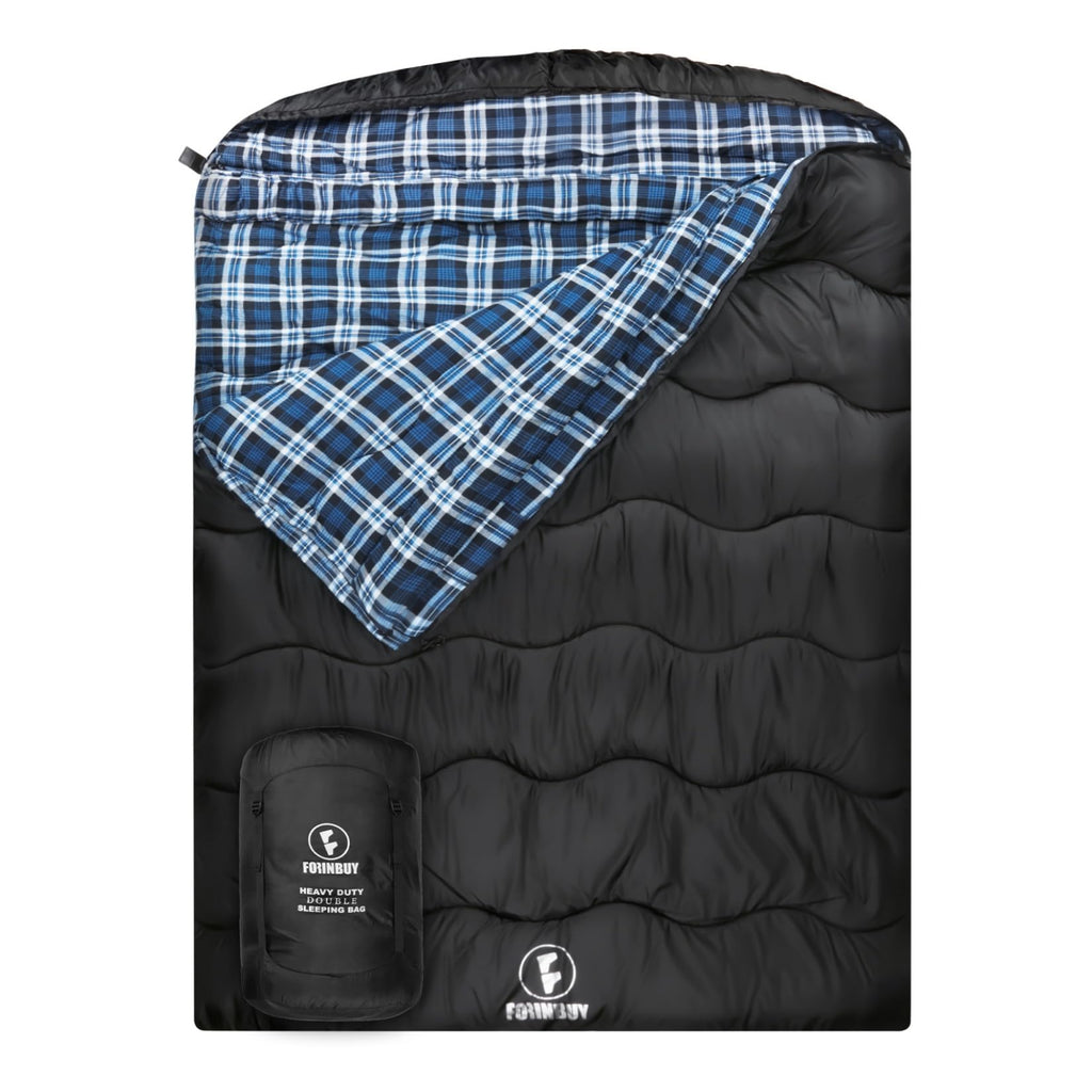 Forinbuy Winter Cotton Flannel Double Sleeping Bag,Queen Size Sleeping Bag For Adults, Cold Weather Waterproof 2 Person Sleeping
