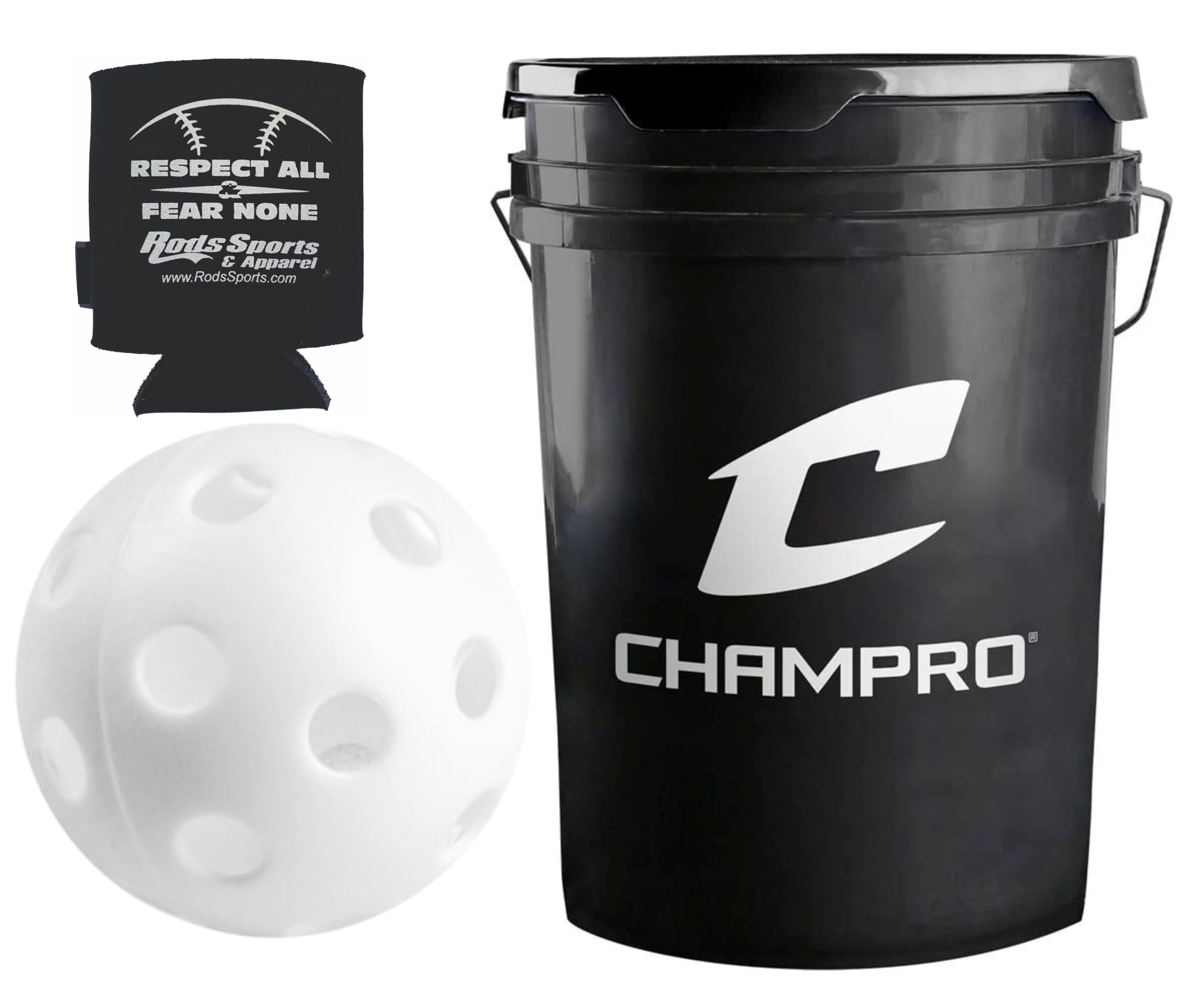 Champro CBB-51 9 Poly Molded Plastic Baseballs (30 Balls) with Cushion Lid Black Bucket and Rods Can Cooler