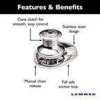 Lewmar 12V/700-Watt V1 (002) Gypsy Only For Electric Power/Sailboats 28'-40' With 1/4'' G4 Chain, Max Pull 1,653 Lbs. - 20202011