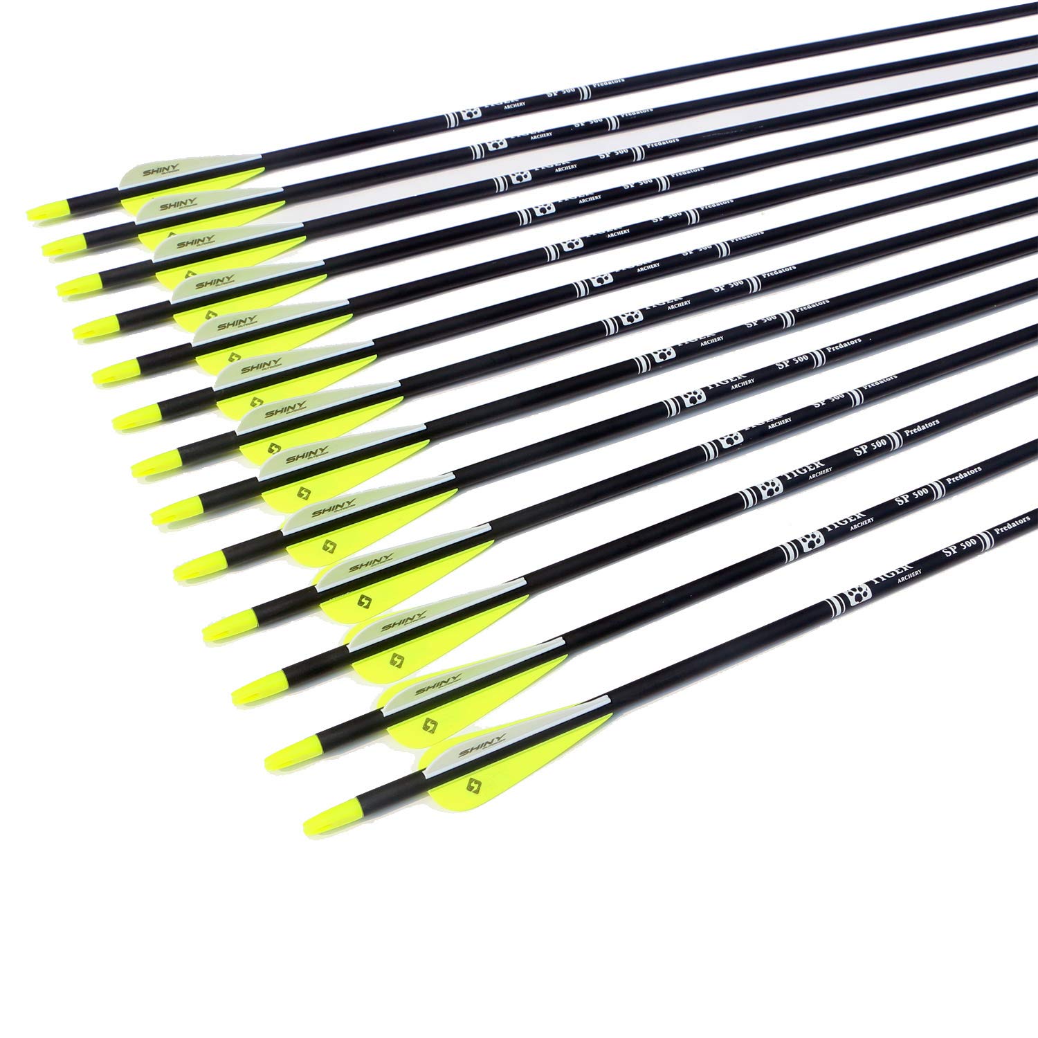 Tiger Archery 30Inch Carbon Arrow Practice Hunting Arrows With Removable Tips For Compound & Recurve Bow(Pack Of 12) (Yellow Whi