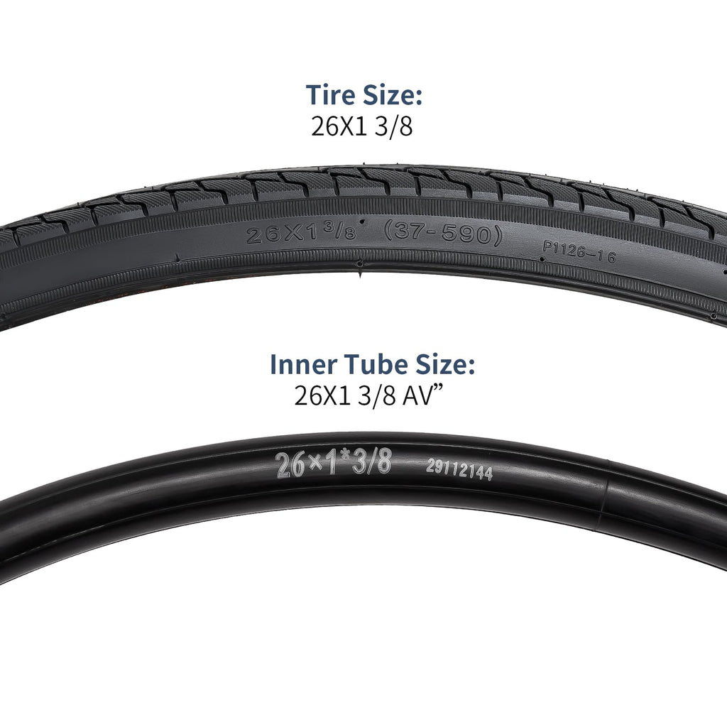 2 Pack 26 X 1 3/8 (37-590) Road Bike Tires Plus 2 Pack 26'' Bike Tubes 26X1 3/8 Av33 Schrader Valve Compatible With 26X1 3/8 Bik