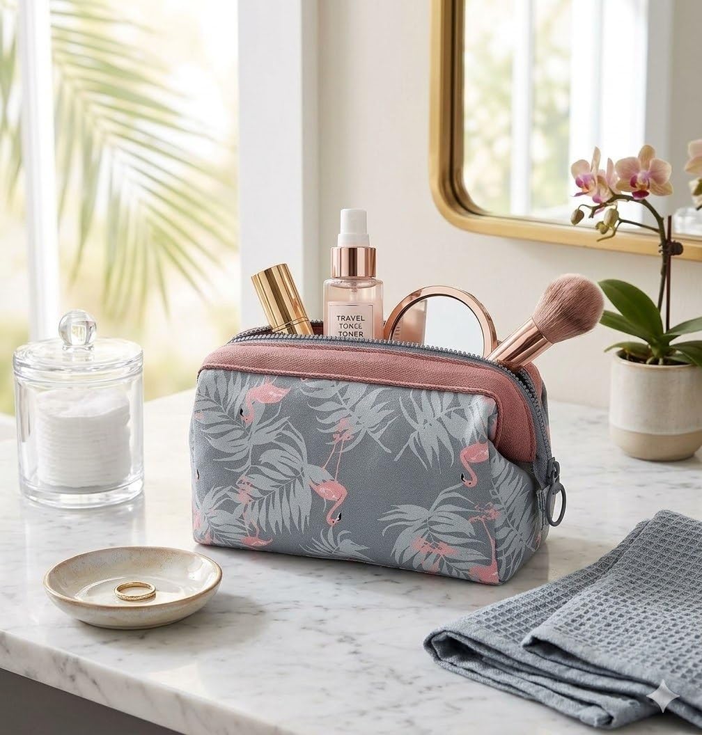 Cosmetic Toiletry Makeup Pouch With Portable Travel Multipurpose WaterResistant Zipper Makeup Brush Bags  Flamingo Jspf18