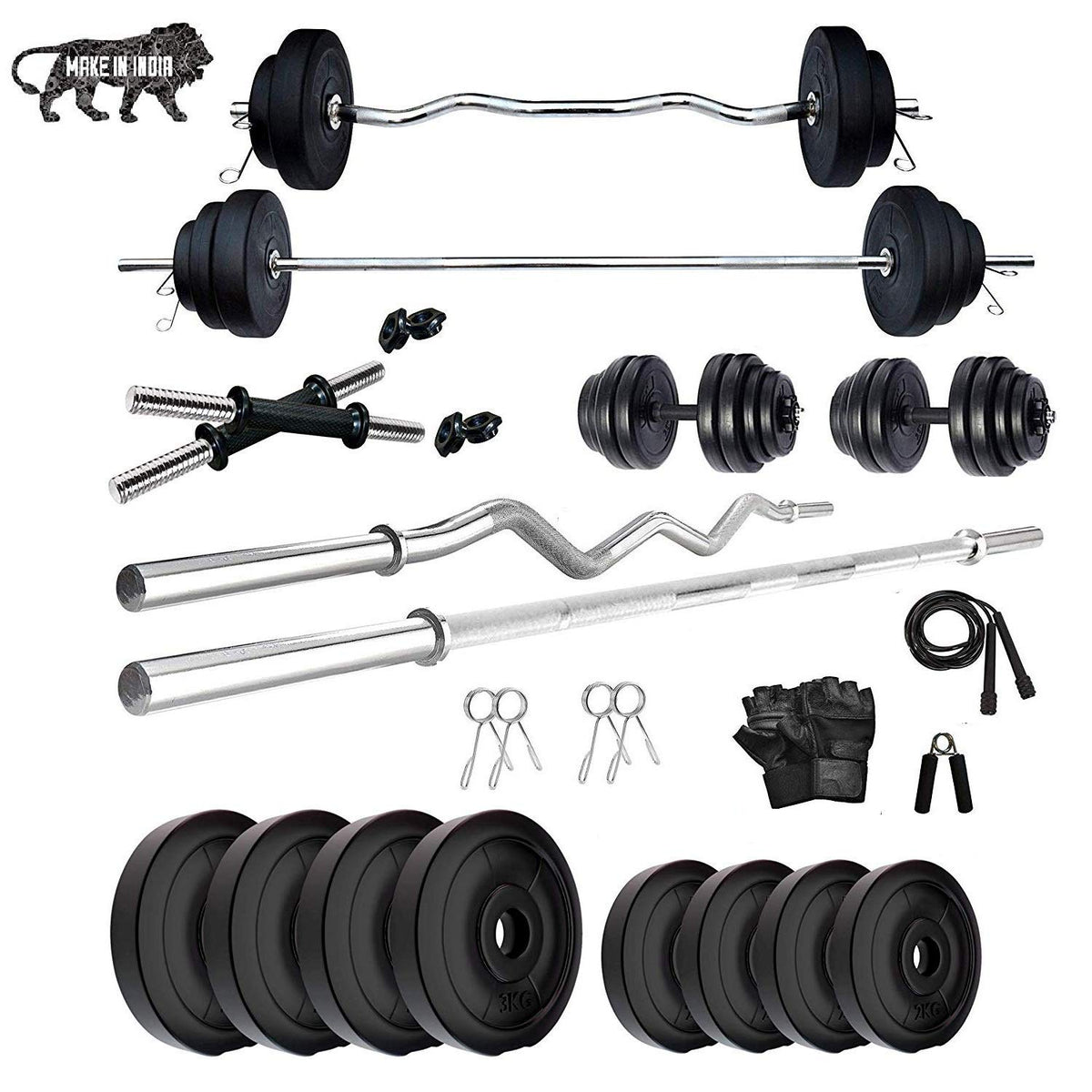 Beacon International 18 Kg Pvc Home Gym Set With 5 Feet Straight Rod, 3 Feet Curl Rod, Rod Locks,Dumbbell Rods, Gym Gloves, Hand
