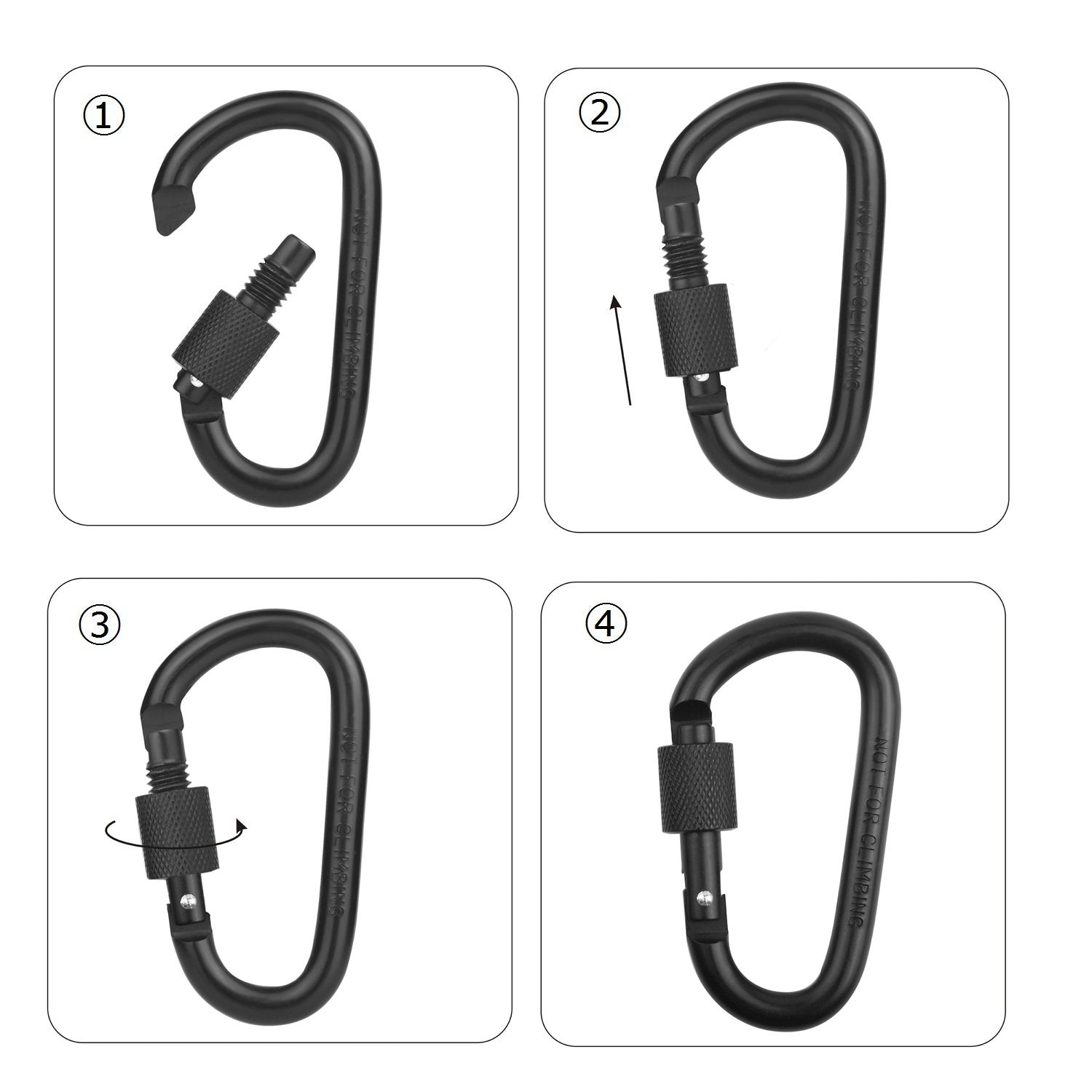 Vonpri 4 Pack Aluminum Locking Carabiner Clip D Ring Spring Snap Key Chain Hook 3