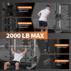 Power Cage, 2000 LB Squat Rack with Dual Pulley Cable Crossover, Multi-Function Home Gym Power Rack with Attachments, Full Body