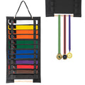 JUXYES Wall Hanging Brazilian Jiu Jitsu Belts Organizer for 12 Belts, Portable Karate Belt Display Holder with Medals Hanging St