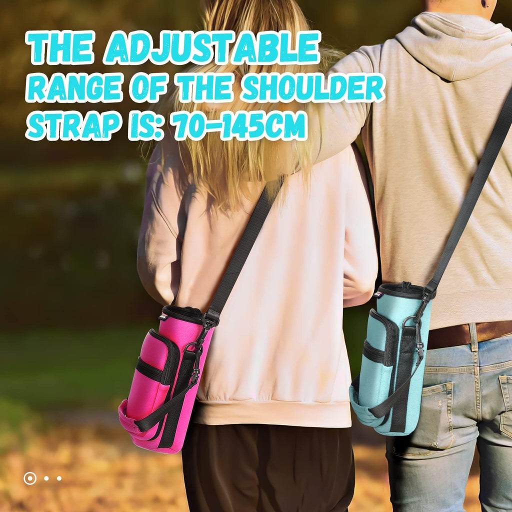 Nuovoware Water Bottle Carrier Bag, 25oz/32oz Pouch Holder, Adjustable Shoulder Hand Strap 2 Pocket Sling Neoprene Sleeve Sports