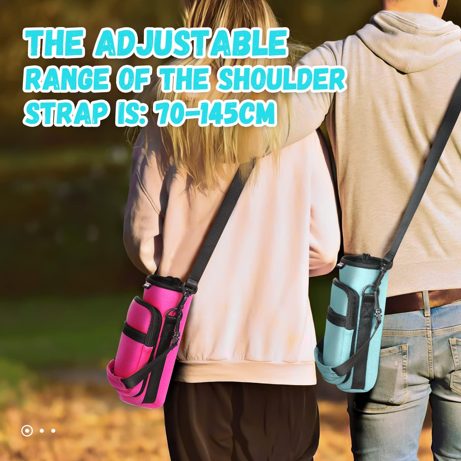 Nuovoware Water Bottle Carrier Bag, 25oz/32oz Pouch Holder, Adjustable Shoulder Hand Strap 2 Pocket Sling Neoprene Sleeve Sports