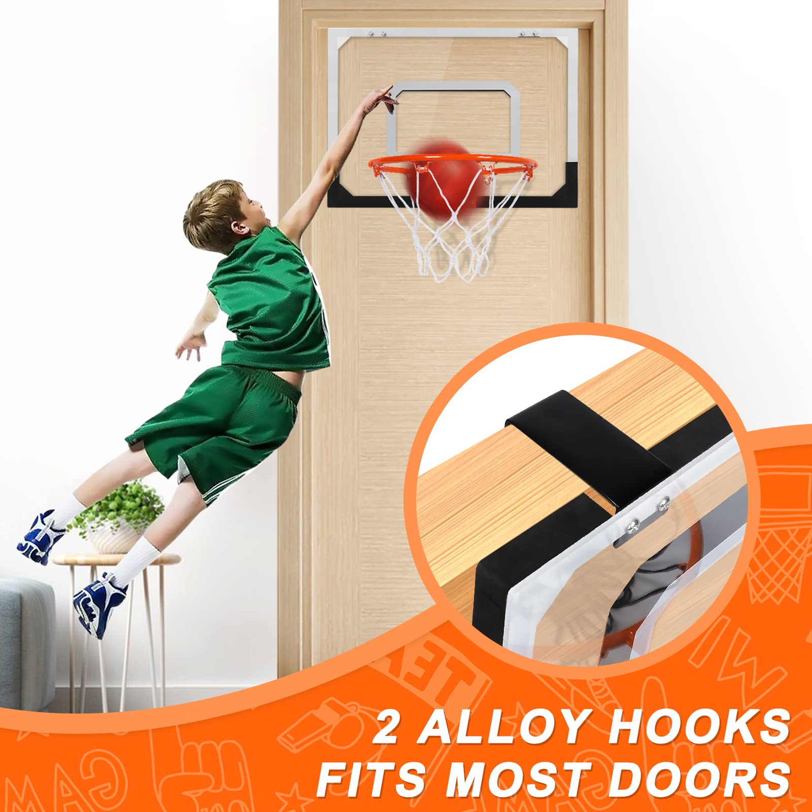 Indoor Basketball Hoop For Kids Adults, Mini Basketball Hoop For Door & Wall With 4 Balls Room Basketball Hoop Over The Door Min