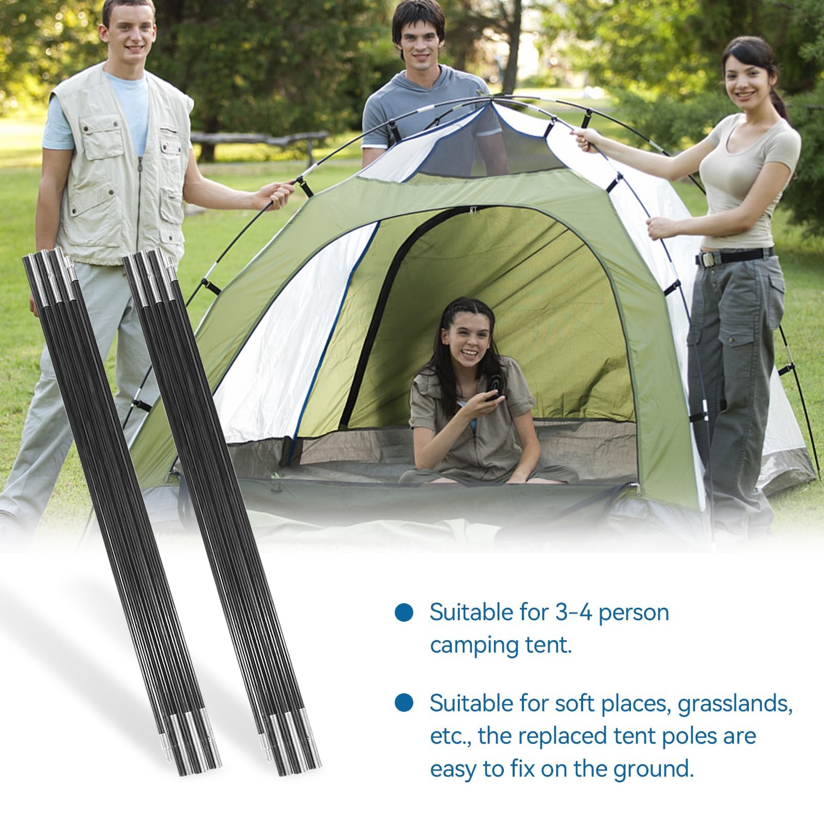 Tent Replacement Pole, 4M Camping Tent Poles Replacement For 3-4 People Fiberglass Camping Tent Pole Bars Outdoor Support Rods A