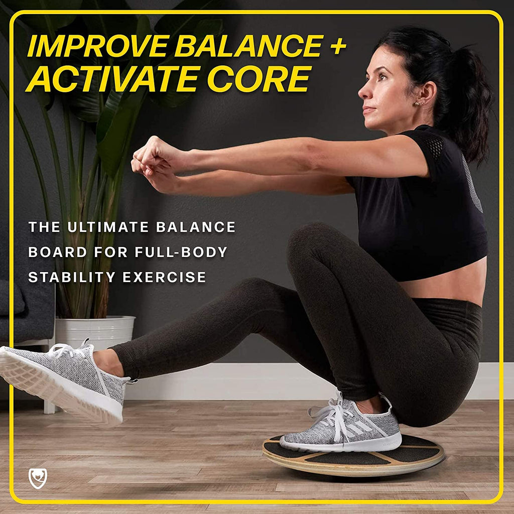 Urbnfit Balance Board Trainer - Wooden Wobble Balancing Board For Core Stability, Strength Training & Flexibility - Wobble Board